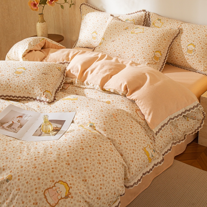 91家纺网 家纺一手货源 找家纺 优米家纺 2026新款棉麻印花四件套 狗狗乐园