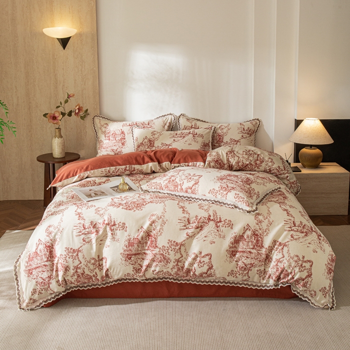 91家纺网 家纺一手货源 找家纺 优米家纺 2026新款棉麻印花四件套 香韵满园