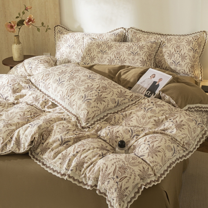 91家纺网 家纺一手货源 找家纺 优米家纺 2026新款棉麻印花四件套 晨雾柔纱