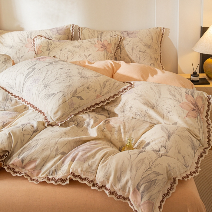 91家纺网 家纺一手货源 找家纺 优米家纺 2026新款棉麻印花四件套 林语花眠