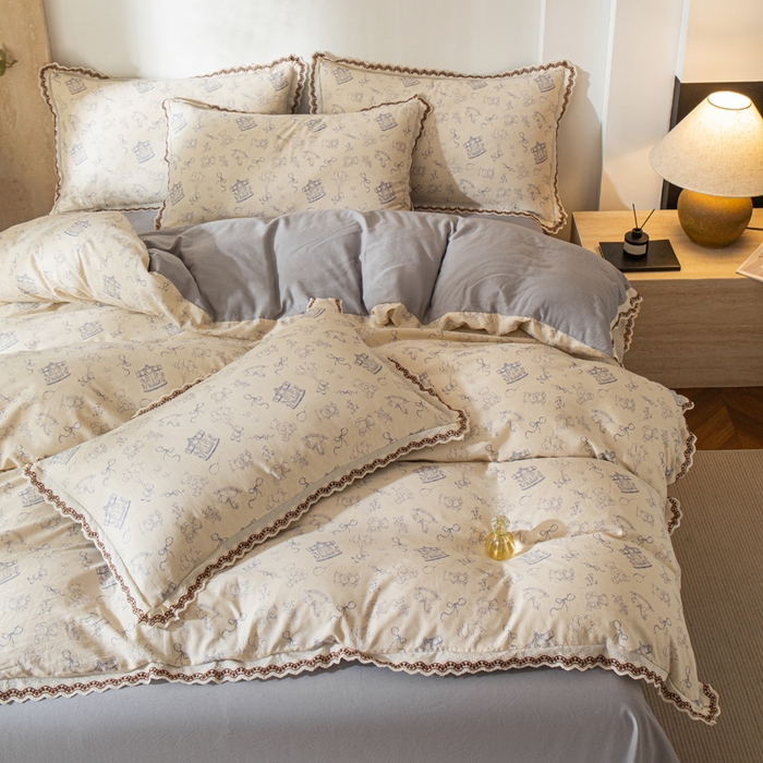 91家纺网 家纺一手货源 找家纺 优米家纺 2026新款棉麻印花四件套 木马乐园