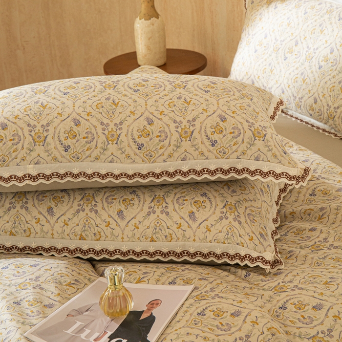 91家纺网 家纺一手货源 找家纺 优米家纺 2026新款棉麻印花四件套 蔓叶森语