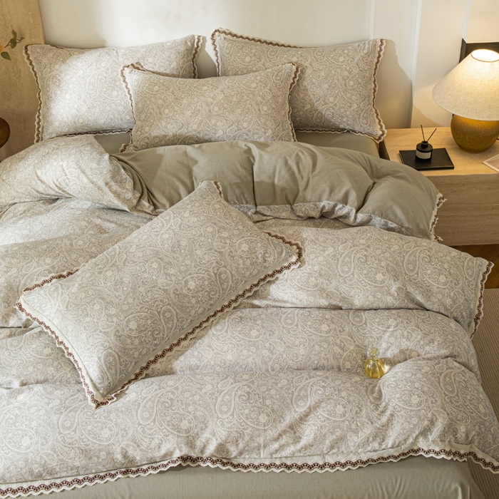 91家纺网 家纺一手货源 找家纺 优米家纺 2026新款棉麻印花四件套 暮色织语