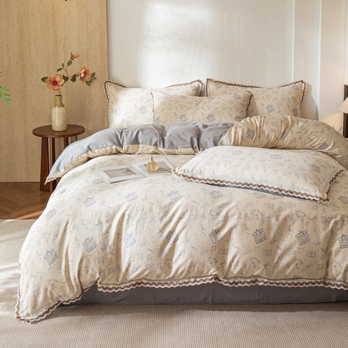 91家纺网 家纺一手货源 找家纺 优米家纺 2026新款棉麻印花四件套 木马乐园