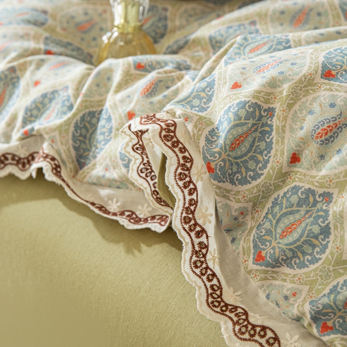 91家纺网 家纺一手货源 找家纺 优米家纺 2026新款棉麻印花四件套 云思木想