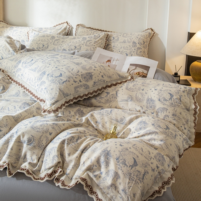 91家纺网 家纺一手货源 找家纺 优米家纺 2026新款棉麻印花四件套 以梦为马