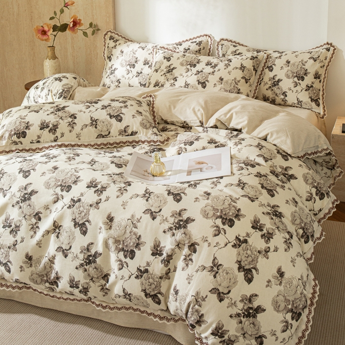 91家纺网 家纺一手货源 找家纺 优米家纺 2026新款棉麻印花四件套 月光纱