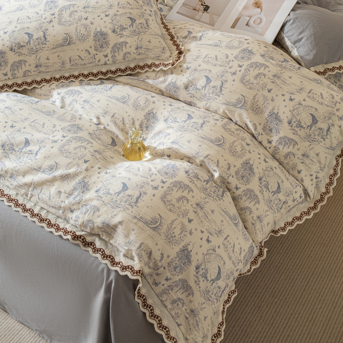 91家纺网 家纺一手货源 找家纺 优米家纺 2026新款棉麻印花四件套 以梦为马