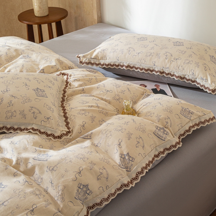 91家纺网 家纺一手货源 找家纺 优米家纺 2026新款棉麻印花四件套 木马乐园