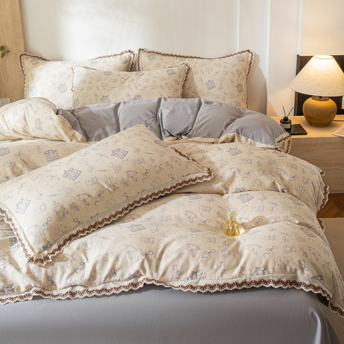 91家纺网 家纺一手货源 找家纺 优米家纺 2026新款棉麻印花四件套 木马乐园