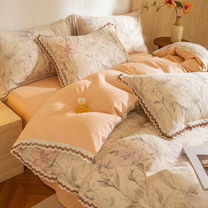 91家纺网 家纺一手货源 找家纺 优米家纺 2026新款棉麻印花四件套 林语花眠