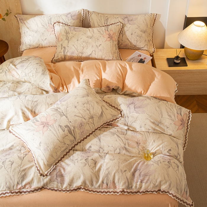 91家纺网 家纺一手货源 找家纺 优米家纺 2026新款棉麻印花四件套 林语花眠