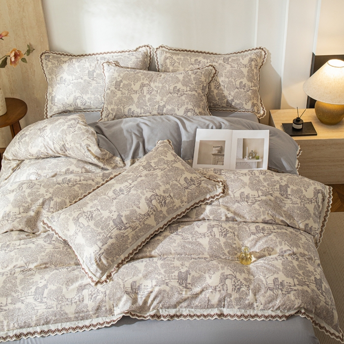 91家纺网 家纺一手货源 找家纺 优米家纺 2026新款棉麻印花四件套 夜曲