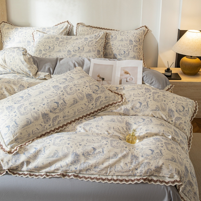 91家纺网 家纺一手货源 找家纺 优米家纺 2026新款棉麻印花四件套 以梦为马