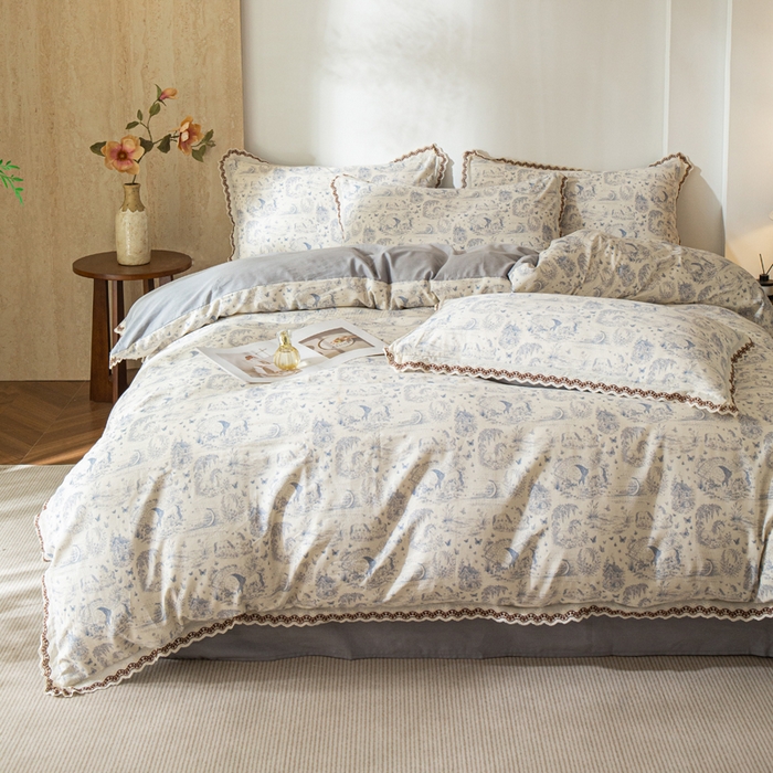 91家纺网 家纺一手货源 找家纺 优米家纺 2026新款棉麻印花四件套 以梦为马