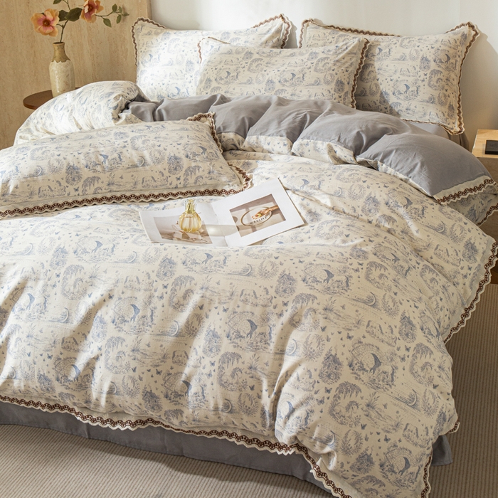 91家纺网 家纺一手货源 找家纺 优米家纺 2026新款棉麻印花四件套 以梦为马