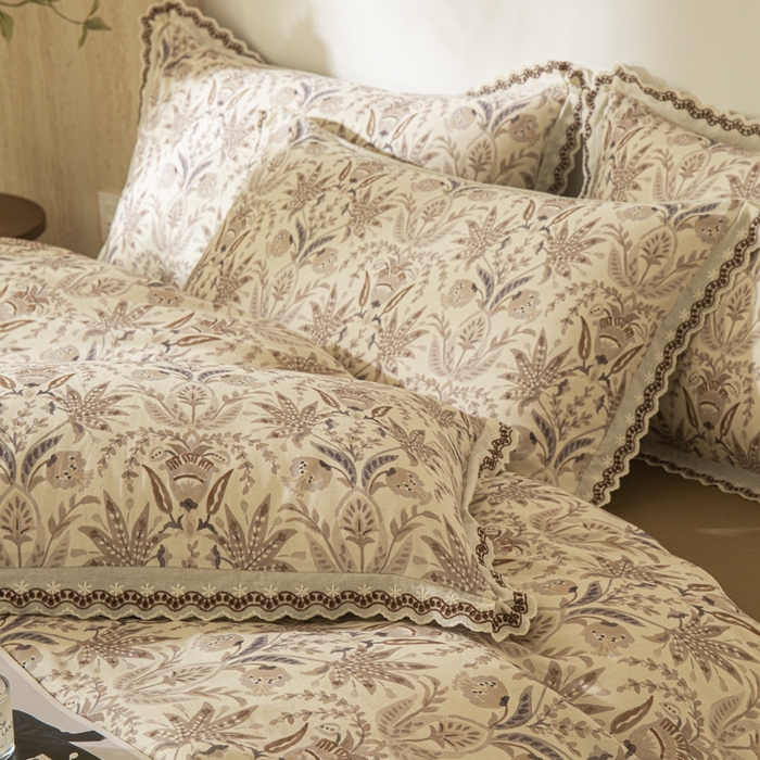 91家纺网 家纺一手货源 找家纺 优米家纺 2026新款棉麻印花四件套 晨雾柔纱