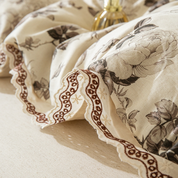 91家纺网 家纺一手货源 找家纺 优米家纺 2026新款棉麻印花四件套 月光纱