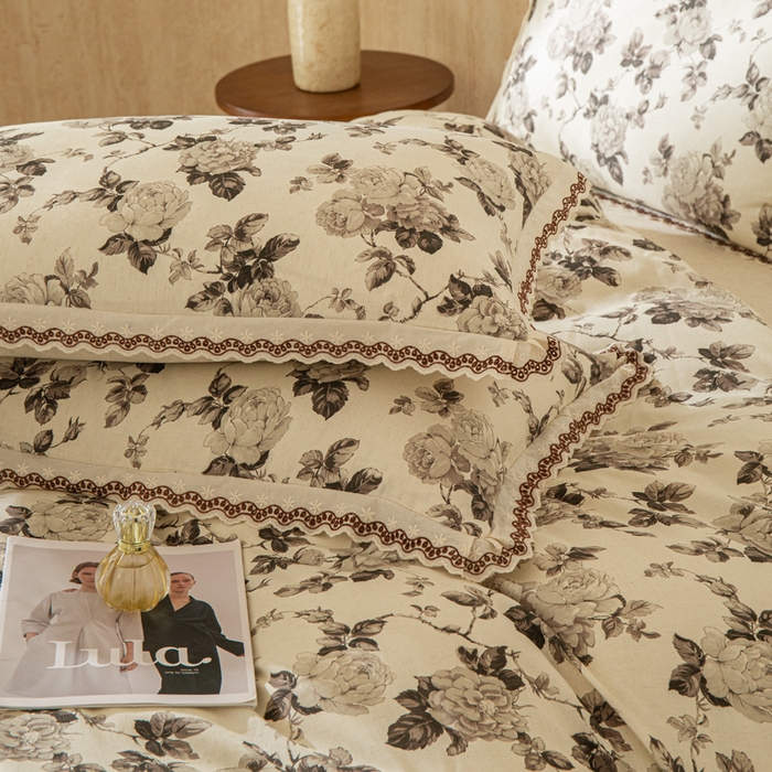 91家纺网 家纺一手货源 找家纺 优米家纺 2026新款棉麻印花四件套 月光纱