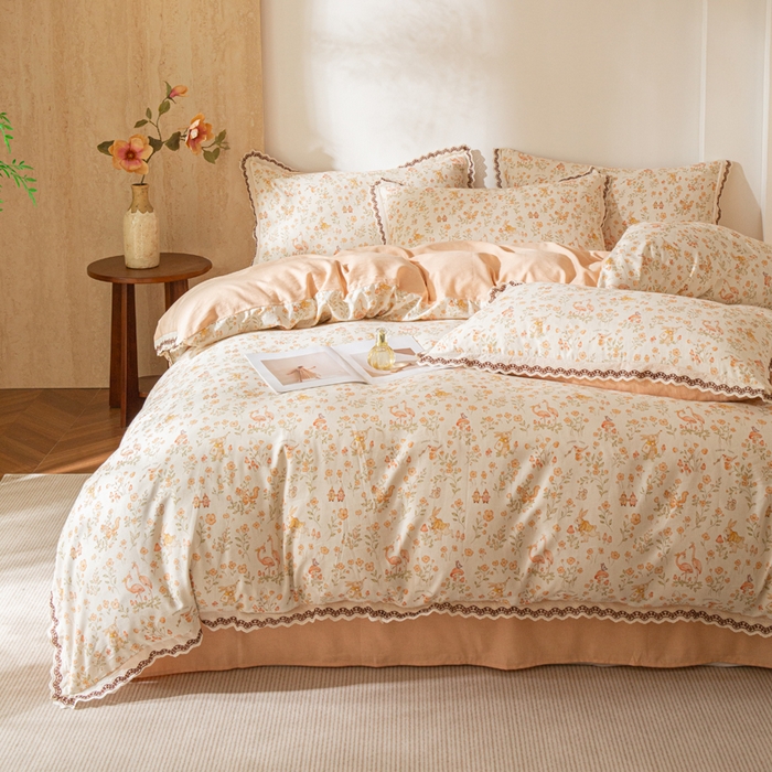 91家纺网 家纺一手货源 找家纺 优米家纺 2026新款棉麻印花四件套 七彩童话