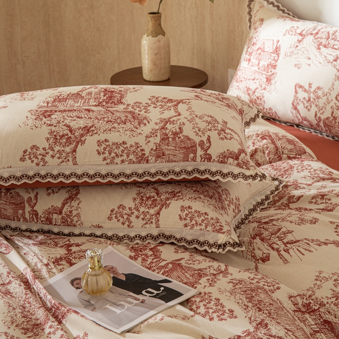 91家纺网 家纺一手货源 找家纺 优米家纺 2026新款棉麻印花四件套 香韵满园