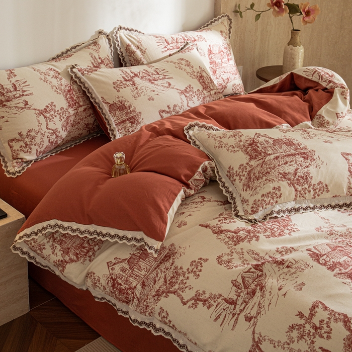 91家纺网 家纺一手货源 找家纺 优米家纺 2026新款棉麻印花四件套 香韵满园