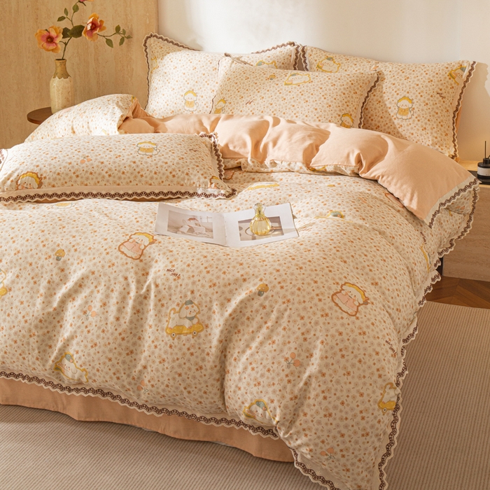 91家纺网 家纺一手货源 找家纺 优米家纺 2026新款棉麻印花四件套 狗狗乐园