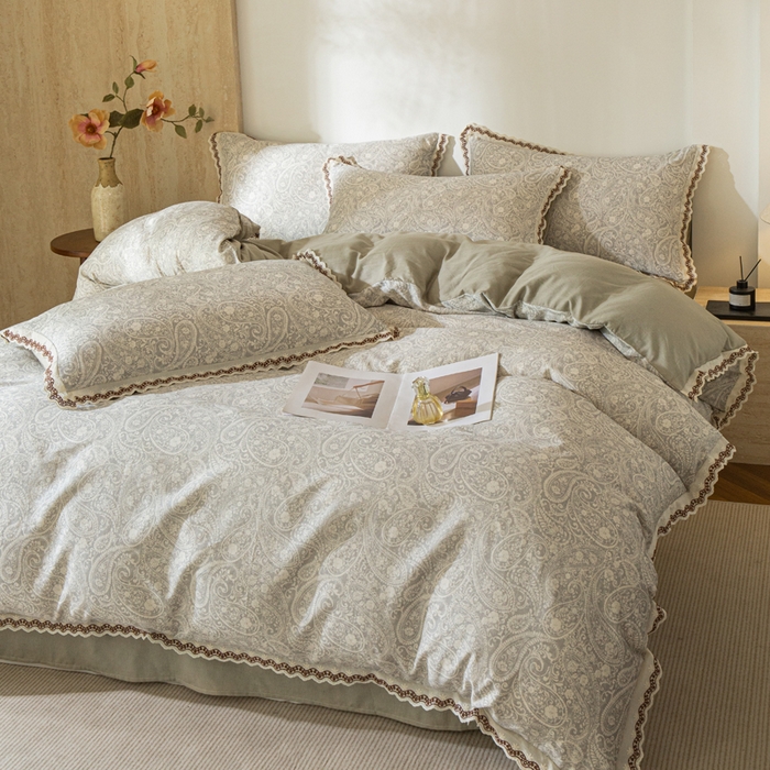 91家纺网 家纺一手货源 找家纺 优米家纺 2026新款棉麻印花四件套 暮色织语