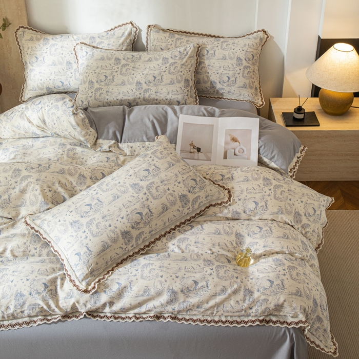 91家纺网 家纺一手货源 找家纺 优米家纺 2026新款棉麻印花四件套 以梦为马