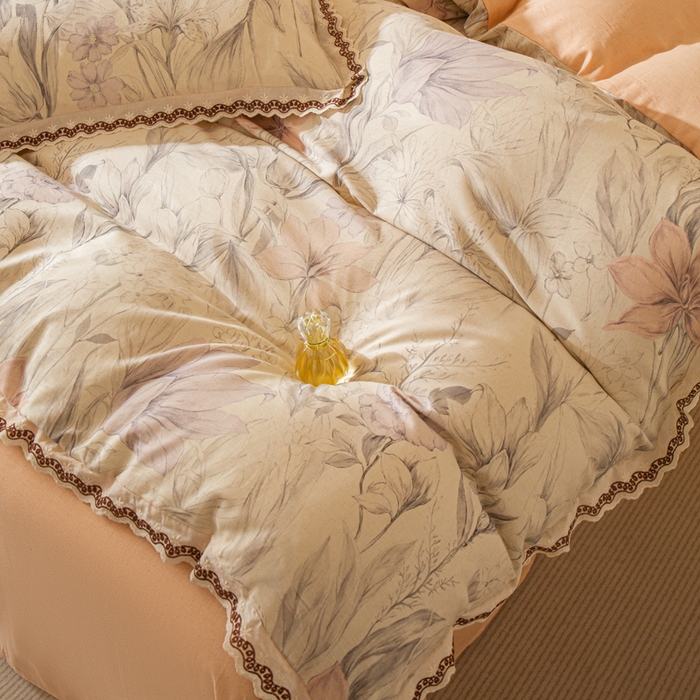 91家纺网 家纺一手货源 找家纺 优米家纺 2026新款棉麻印花四件套 林语花眠