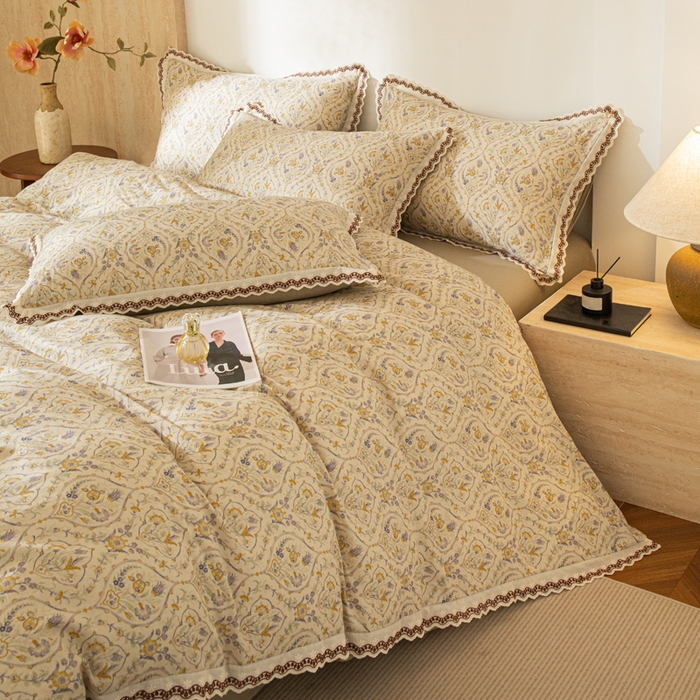 91家纺网 家纺一手货源 找家纺 优米家纺 2026新款棉麻印花四件套 蔓叶森语