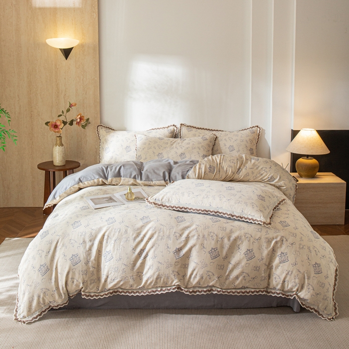 91家纺网 家纺一手货源 找家纺 优米家纺 2026新款棉麻印花四件套 木马乐园