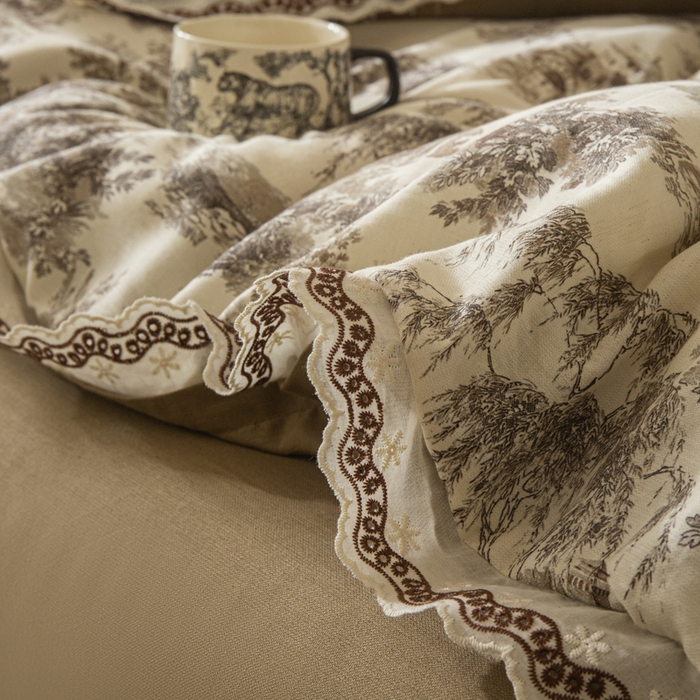 91家纺网 家纺一手货源 找家纺 优米家纺 2026新款棉麻印花四件套 光年之外