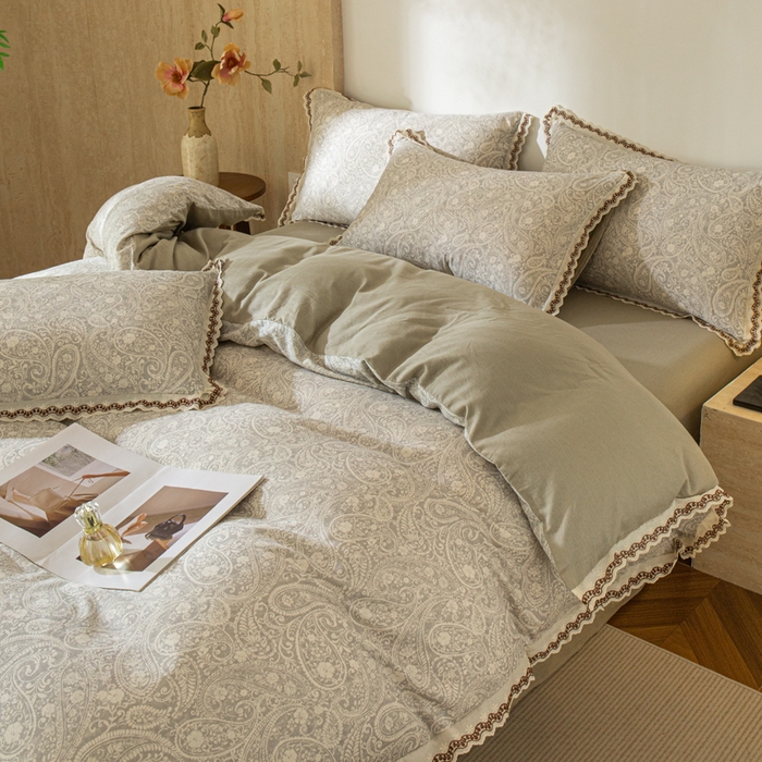 91家纺网 家纺一手货源 找家纺 优米家纺 2026新款棉麻印花四件套 暮色织语