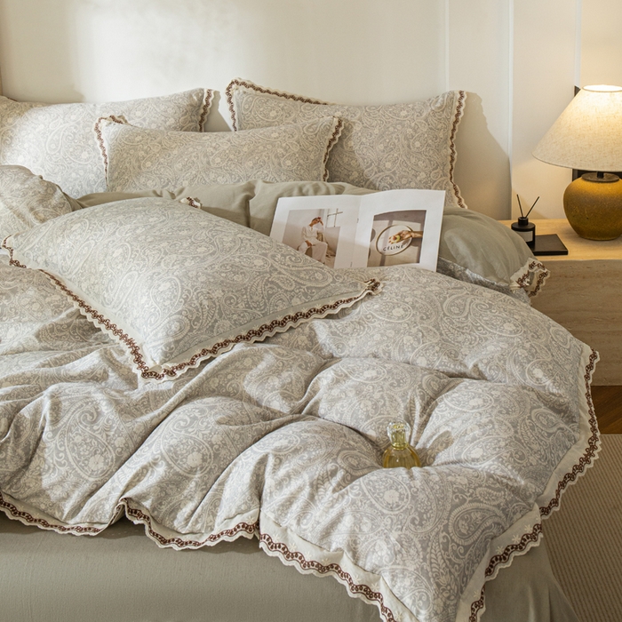 91家纺网 家纺一手货源 找家纺 优米家纺 2026新款棉麻印花四件套 暮色织语