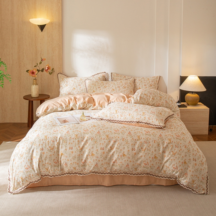 91家纺网 家纺一手货源 找家纺 优米家纺 2026新款棉麻印花四件套 七彩童话