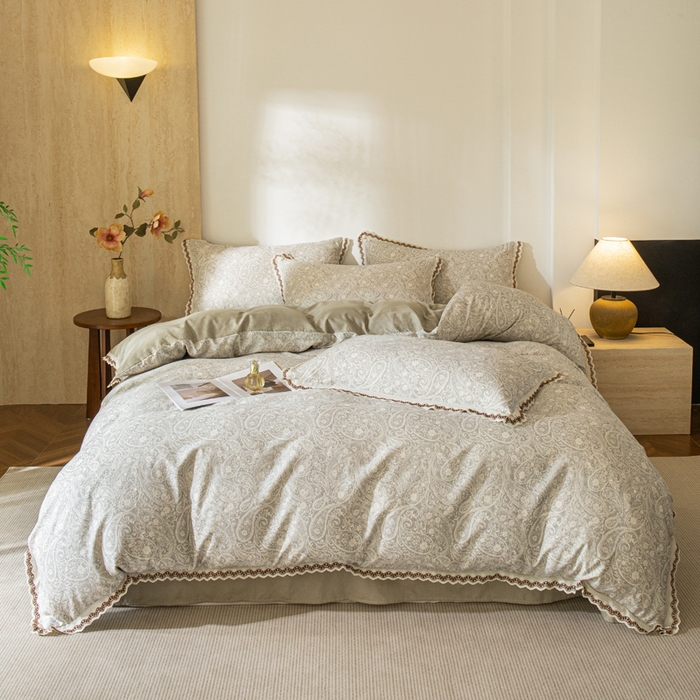 91家纺网 家纺一手货源 找家纺 优米家纺 2026新款棉麻印花四件套 暮色织语