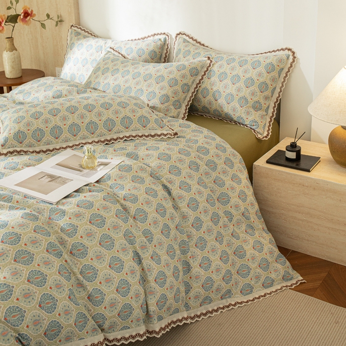 91家纺网 家纺一手货源 找家纺 优米家纺 2026新款棉麻印花四件套 云思木想