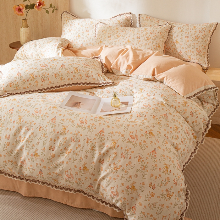 91家纺网 家纺一手货源 找家纺 优米家纺 2026新款棉麻印花四件套 七彩童话