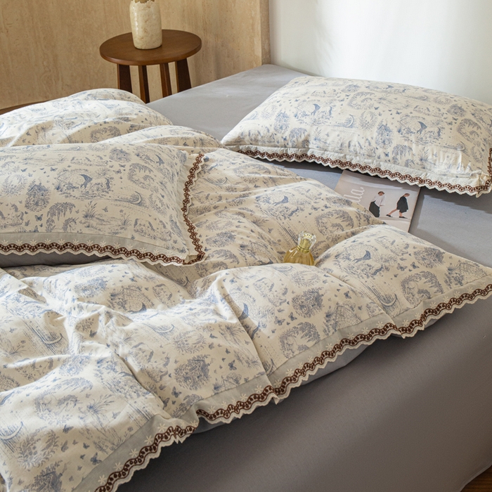 91家纺网 家纺一手货源 找家纺 优米家纺 2026新款棉麻印花四件套 以梦为马