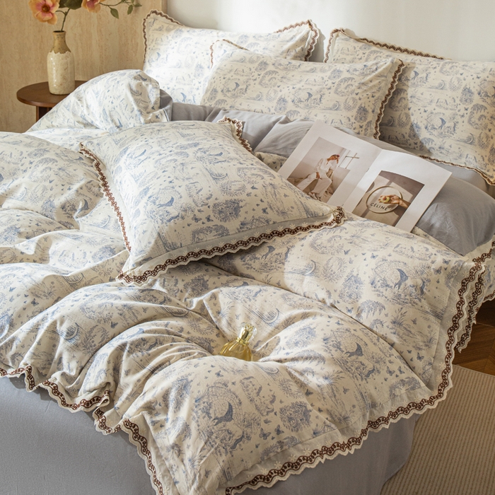 91家纺网 家纺一手货源 找家纺 优米家纺 2026新款棉麻印花四件套 以梦为马