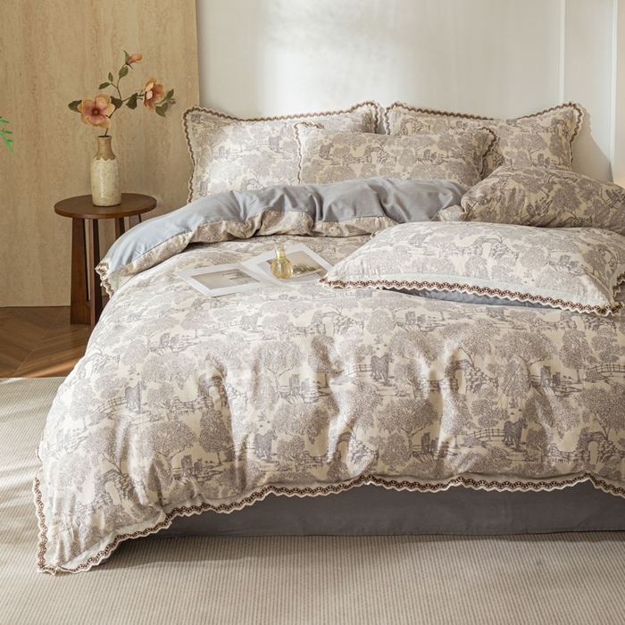 91家纺网 家纺一手货源 找家纺 优米家纺 2026新款棉麻印花四件套 夜曲