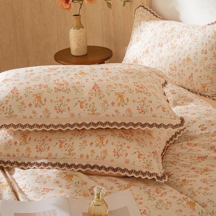 91家纺网 家纺一手货源 找家纺 优米家纺 2026新款棉麻印花四件套 七彩童话