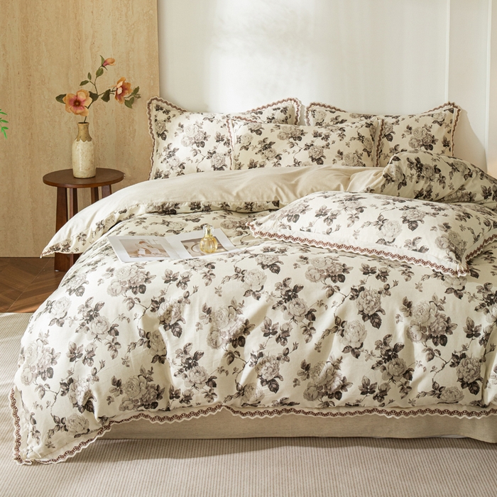 91家纺网 家纺一手货源 找家纺 优米家纺 2026新款棉麻印花四件套 月光纱