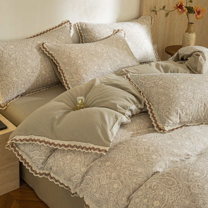 91家纺网 家纺一手货源 找家纺 优米家纺 2026新款棉麻印花四件套 暮色织语