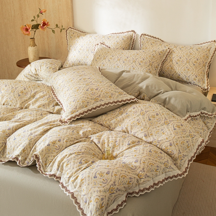 91家纺网 家纺一手货源 找家纺 优米家纺 2026新款棉麻印花四件套 蔓叶森语