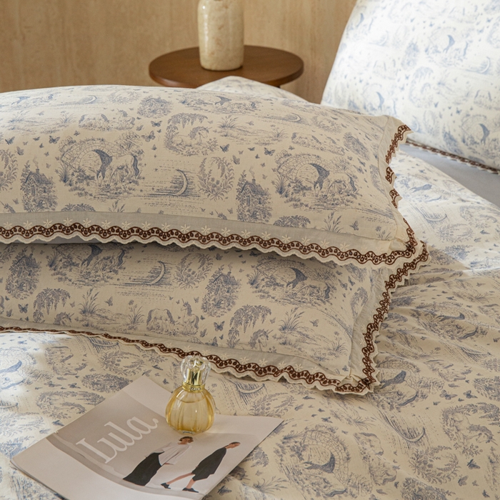 91家纺网 家纺一手货源 找家纺 优米家纺 2026新款棉麻印花四件套 以梦为马