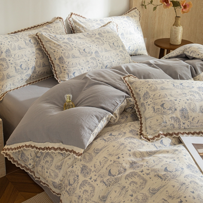 91家纺网 家纺一手货源 找家纺 优米家纺 2026新款棉麻印花四件套 以梦为马