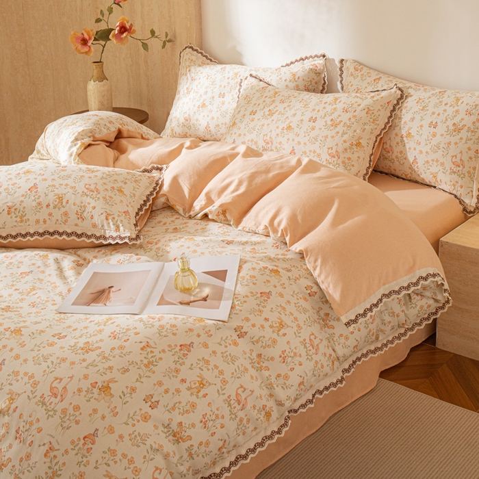 91家纺网 家纺一手货源 找家纺 优米家纺 2026新款棉麻印花四件套 七彩童话