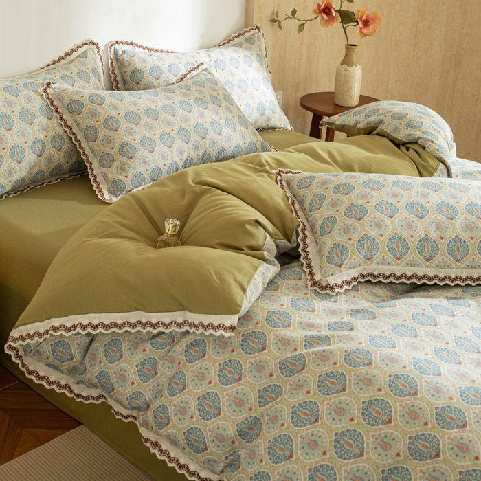 91家纺网 家纺一手货源 找家纺 优米家纺 2026新款棉麻印花四件套 云思木想